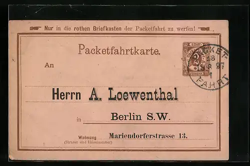 AK Berlin, Packetfahrkarte, Private Stadtpost