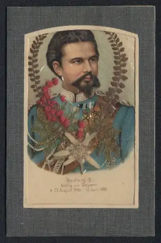 Trockenblumen-AK Ludwig II., König von Bayern