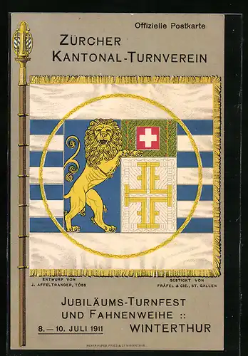 AK Winterthur, Züricher Kantonal-Turnverein, Jubiläums-Turnfest und Fahnenweihe 1911, Fahne mit Löwen