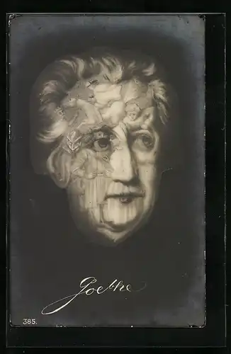 AK Dichter J. W. v. Goethe, Gesicht geformt aus Figuren seiner Geschichten