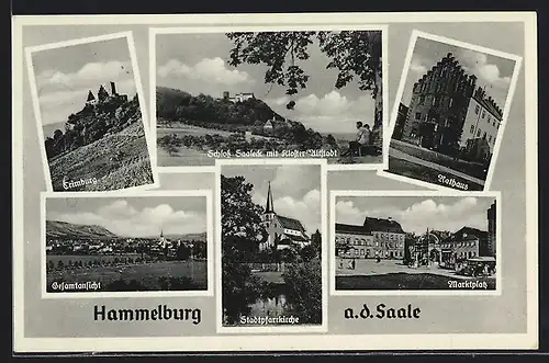 AK Hammelburg a.d. Saale, Schloss Saaleck, Marktplatz, Rathaus & Stadtpfarrkirche