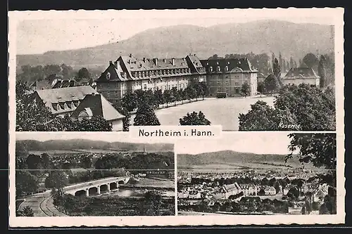 AK Northeim, Kaserne, Ortsansicht, Brücke über dem Fluss