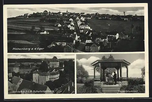 AK Hohenberg a. d. Eger, Teilansicht mit Strassenpartie, Schloss N. S. L. B. Schulungsburg, Sauerbrunnen