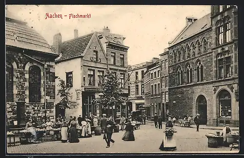 AK Aachen, Ortsansicht mit Fischmarkt