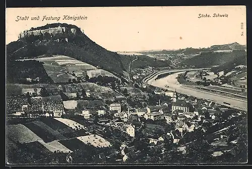 AK Königstein / Elbe, Ortsansicht mit Festung