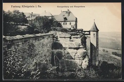 AK Königstein / Elbe, Georgenburg und Hungerturm der Festung