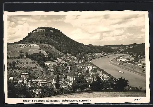 AK Königstein / Elbe, Ortsansicht und Festung