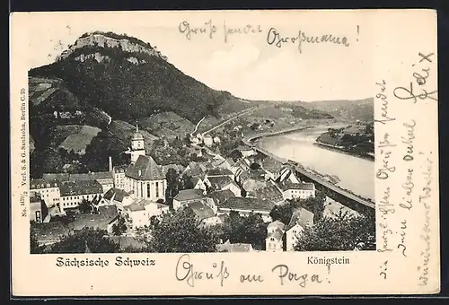 AK Königstein / Elbe, Ortsansicht aus der Vogelschau