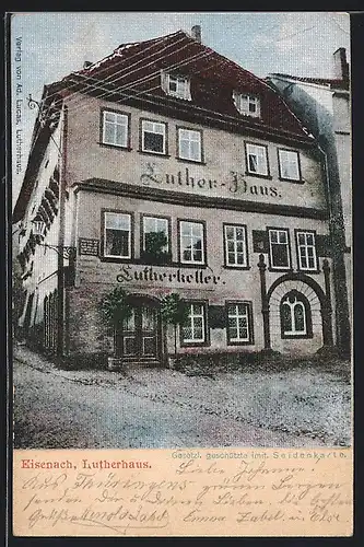 Seiden-Imitations-AK Eisenach, Lutherhaus mit Gasthaus Lutherkeller