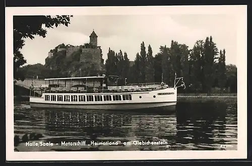 AK Halle /Saale, Motorschiff Heimatland am Giebichenstein