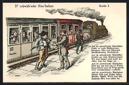 Künstler-AK D`schwäbische Eise`bahne, Karte I., Scherz