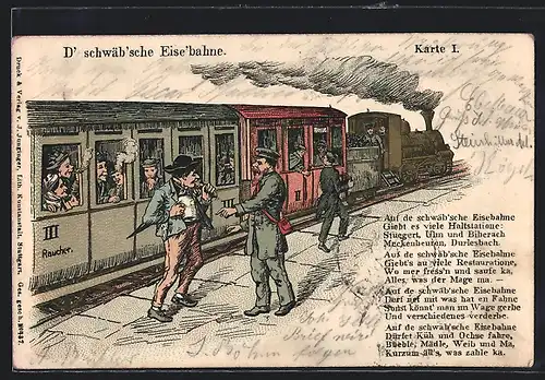 Künstler-AK D`schwäbische Eise`bahne, Karte I., Scherz