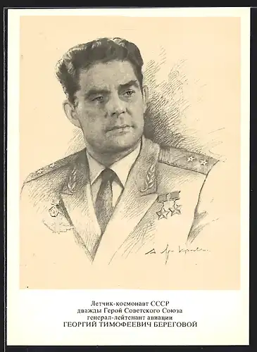 Künstler-AK Sowjetischer Kosmonaut Beregowoi in Uniform