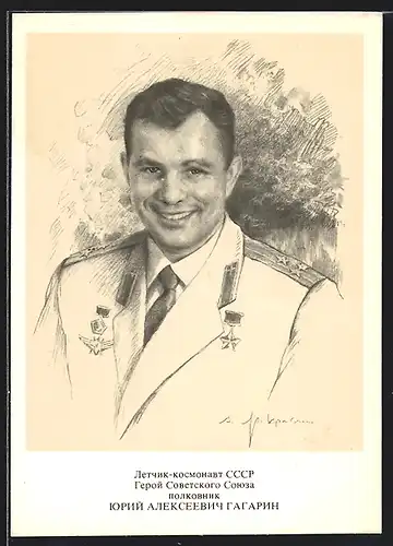 Künstler-AK Sowjetischer Kosmonaut Gagarin