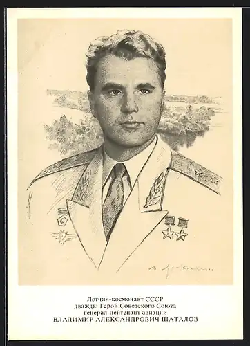 Künstler-AK Sowjetischer Kosmonaut Schatalow