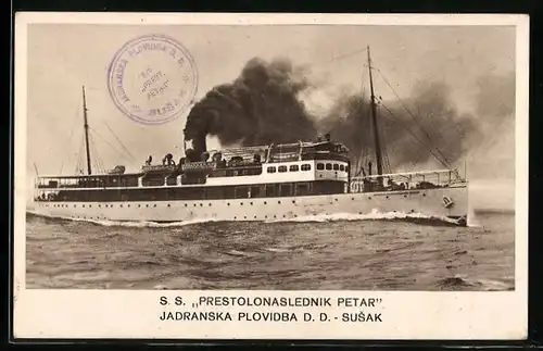 AK Passagierschiff Prestolonaslednik Petar, Jadranska Plovidba D. D. - Susak