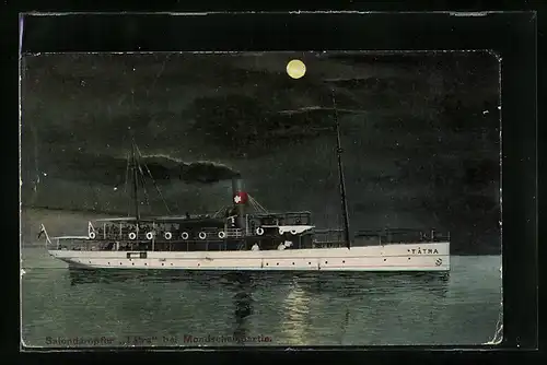 AK Salondampfer Tátra bei Mondscheinpartie