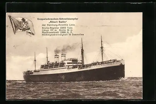 AK Passagierschiff Albert Ballin auf dem Meer