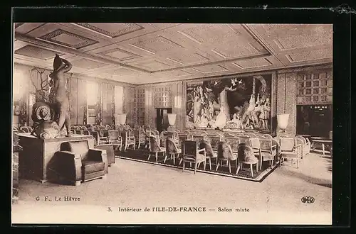 AK Passagierschiff Ile de France, Salon mixte