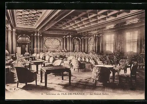 AK Passagierschiff Ile-de-France, intérieur de l'Ile de France, le grand salon