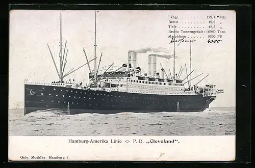 AK Passagierschiff Cleveland der Hamburg-Amerika-Linie