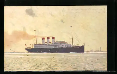 Künstler-AK Passagierschiff Cap Polonio bei Cuxhaven, Hamburg-Südamerikanische Dampfschifffahrts-Gesellschaft