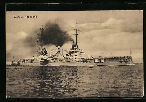 AK Kriegsschiff S.M.S. Rheinland unter Volldampf