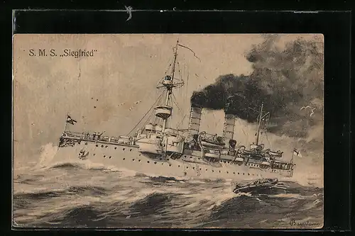 AK S. M. S. Siegfried in voller Fahrt