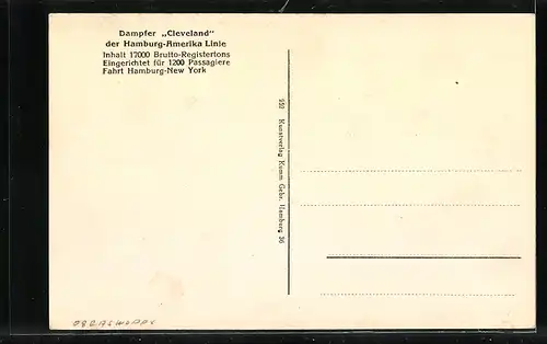 AK Dampfer Cleveland der Hamburg-Amerika Linie