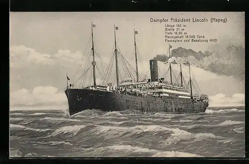 AK Passagierschiff Präsident Lincoln, unterwegs auf rauer See