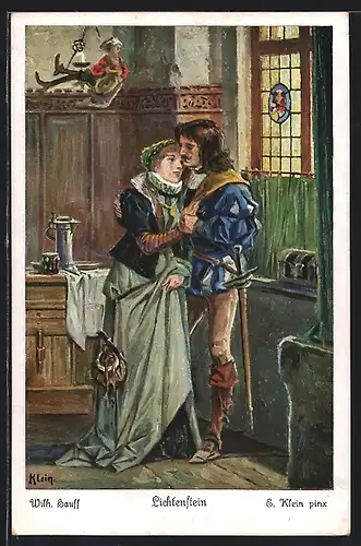 Künstler-AK sign. Wilh. Hauff: Lichtenstein, Liebende im Schloss, Sage