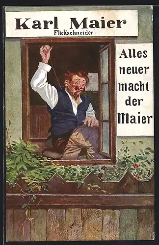 Künstler-AK Handwerk, der Flickschneider Karl Maier bei der Arbeit