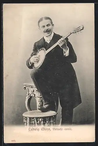 AK Komiker Ludwig Mayo mit Banjo