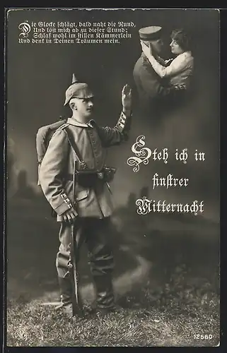 Foto-AK Soldat im Krieg denkt an seine Geliebte