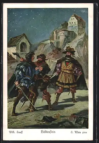 Künstler-AK sign. Wilh. Hauff: Lichtenstein, Georg von Sturmfeder mit Burg, Sage