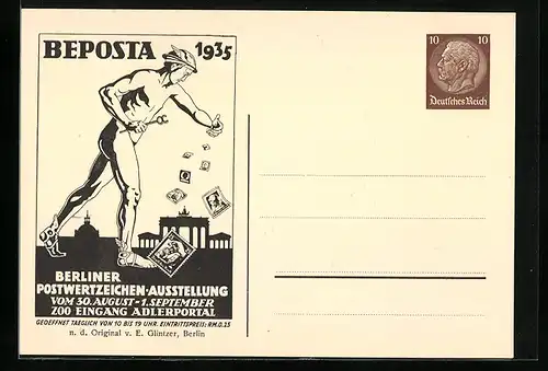 AK Berlin, Berliner Postwertzeichen-Ausstellung Beposta 1935, Ganzsache 10 Pfg.