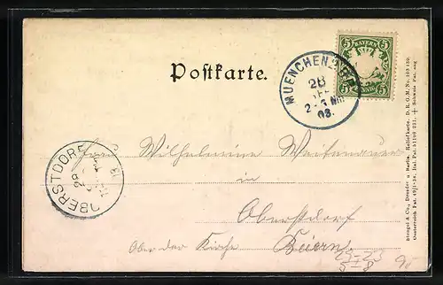 Relief-AK München, Frauenkirche im Stadtbild