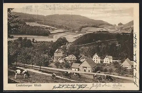 AK Berlebeck, Ortsansicht mit Hangstein, Kuh