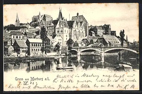 AK Marburg, Panorama mit Brücke