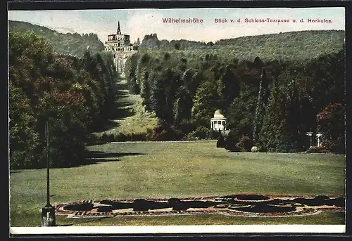 AK Cassel-Wilhelmshöhe, Blick v. d. Schloss-Terrasse u. d. Herkules