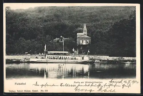 AK Fuldathal, Partie am Waldschlösschen mit Dampfer