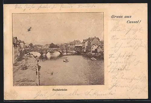 AK Cassel, Fuldabrücke mit Ruderern