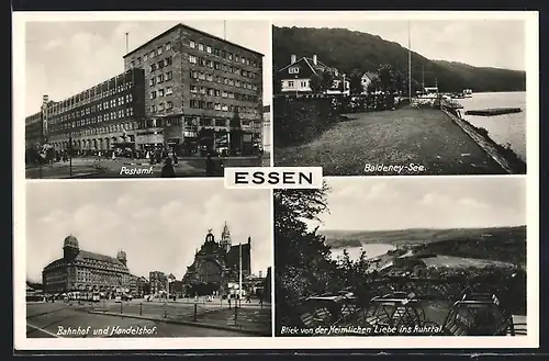 AK Essen, Postamt, Bahnhof & Handelshof