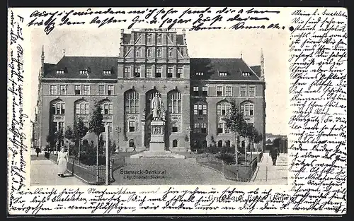 AK Essen /Ruhr, Bismarck-Denkmal und Königliche Eisenbahn-Direktion