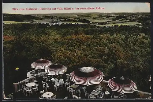 AK Bredeney, Blick vom Restaurant Ruhrstein auf Villa Hügel und ins Ruhrtal