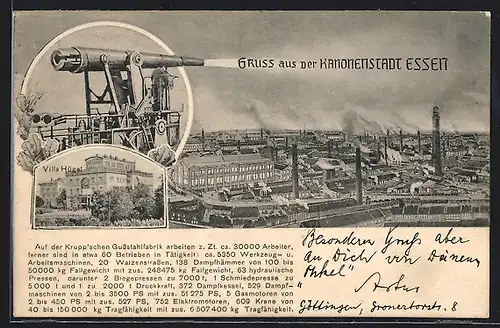 AK Essen, Krupp`sche Gussstahlfabrik, Villa Hügel, Kanone