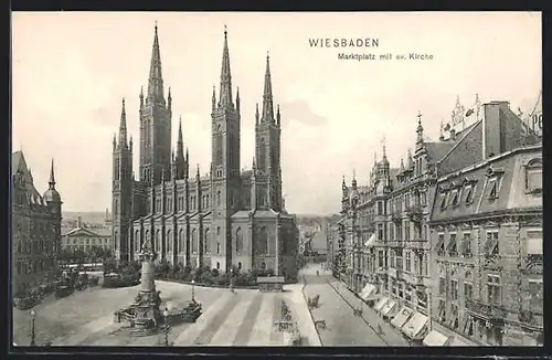 AK Wiesbaden, Marktplatz mit evangelischer Kirche