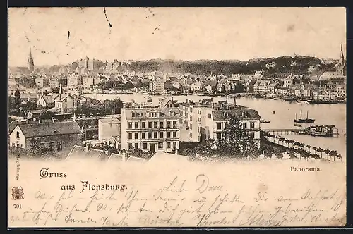 Vorläufer-AK Flensburg, 1893, Ortsansicht am Wasser