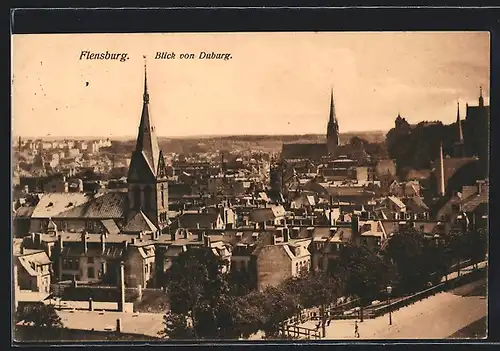AK Flensburg, Ortsansicht von Duburg aus
