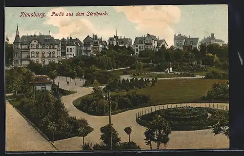 AK Flensburg, Ortsansicht mit Stadtpark